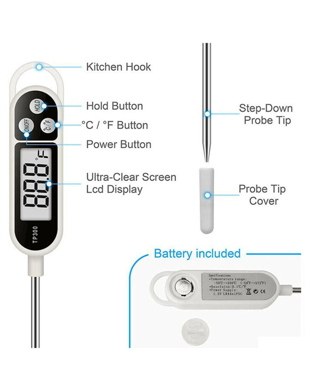 Digital Food Thermometer with LCD Display