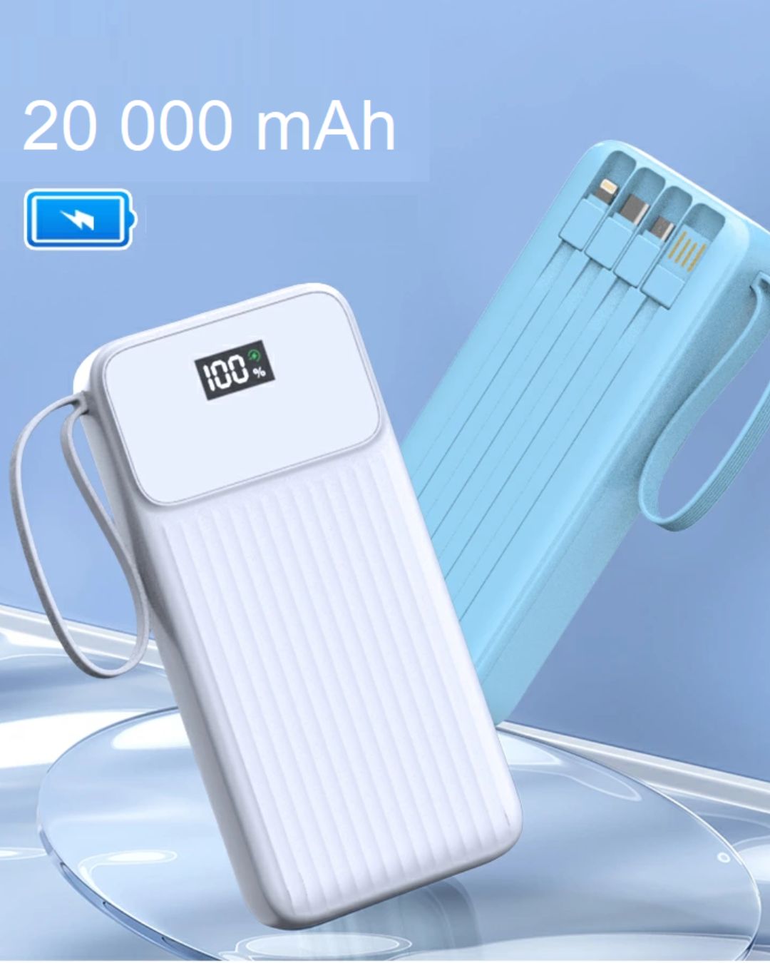 20000mAh Power Bank with Built in Cables