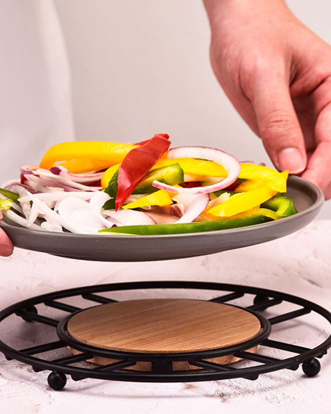 Metal Trivet with Wooden Centre
