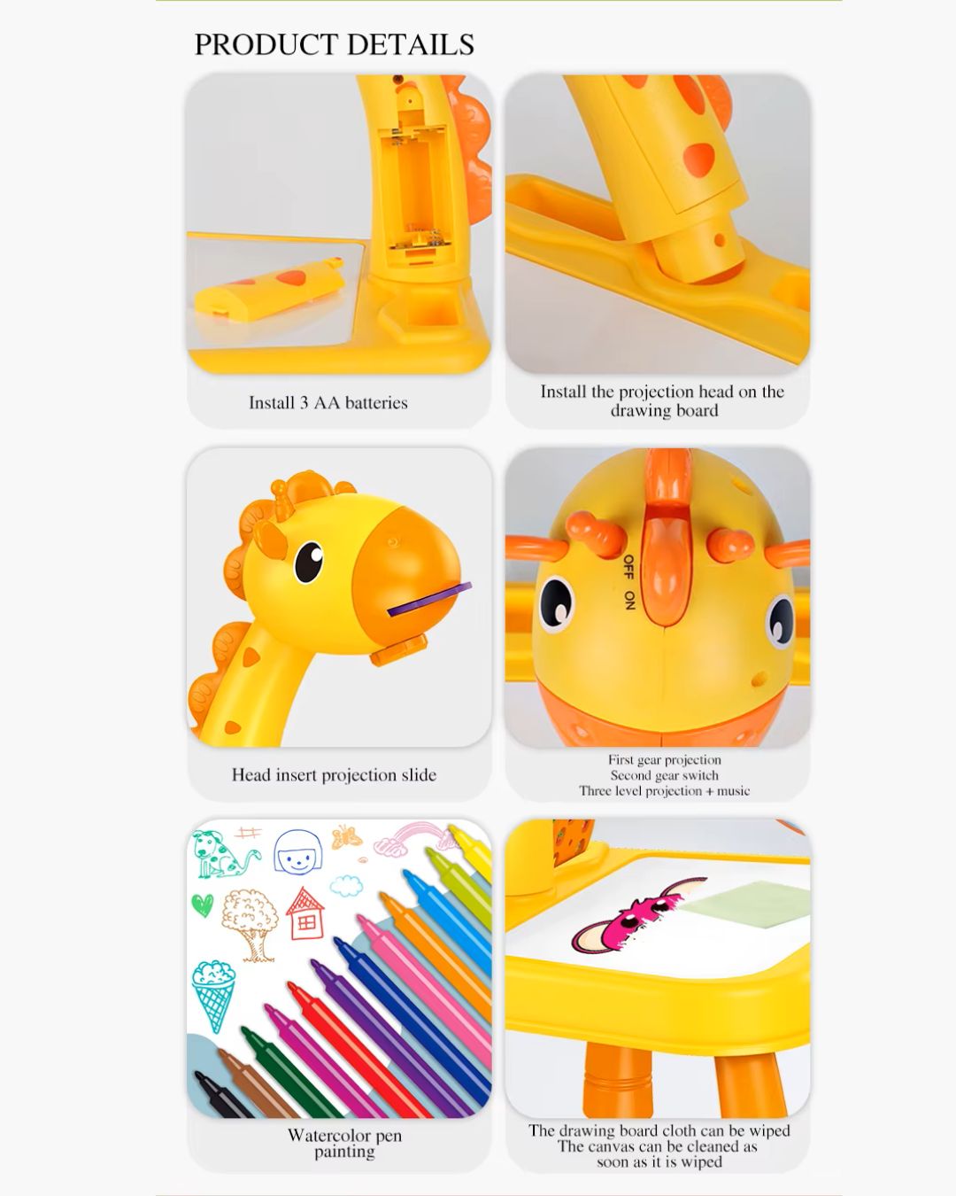 LED Projector Giraffe Drawing Table