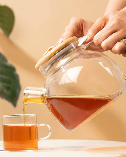 High Borosilicate Glass Teapot with Infuser & Bamboo Lid