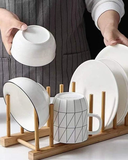 6-Compartments Bamboo Wooden Rack