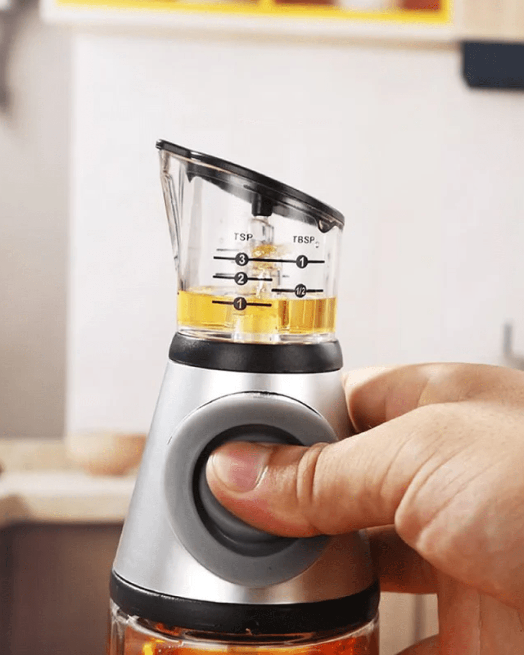 Press and Measure Glass Oil Dispenser